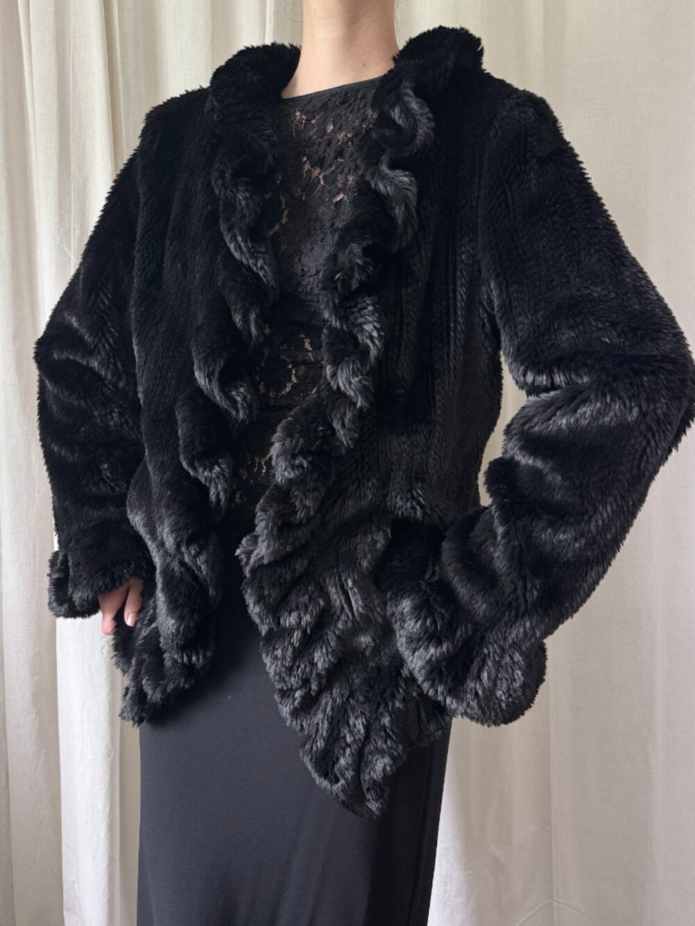 Vintage Ms. Divine Black Faux Fur Jacket Women's Size 1X | Romantic Goth Winter
